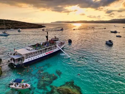 Golden evening light over the sea on the Blue Lagoon sunset cruise